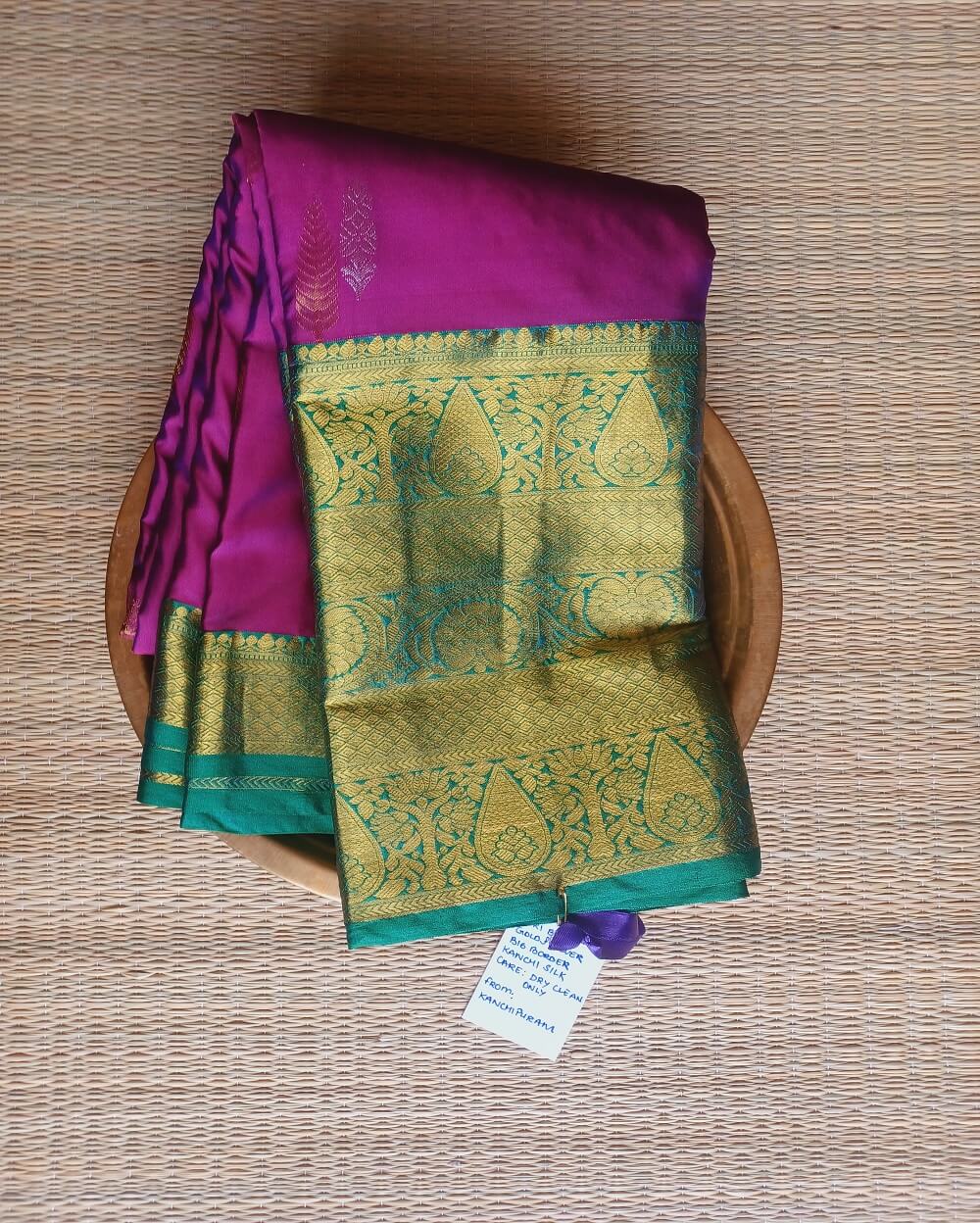Kanchipuram / Kanjivaram Silk Saree Purple With Big Border - Image 8