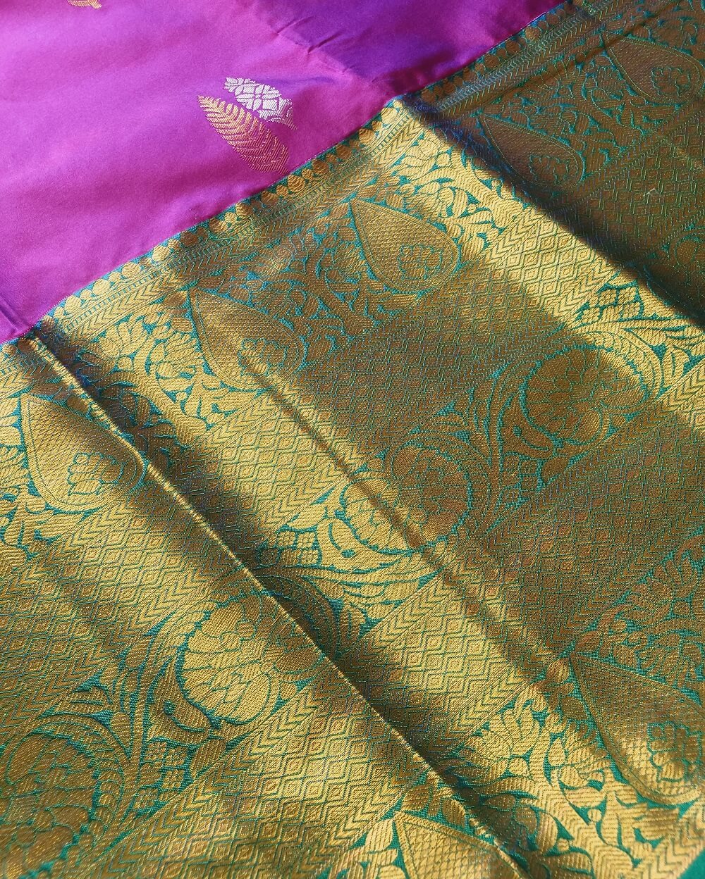 Kanchipuram / Kanjivaram Silk Saree Purple With Big Border - Image 6