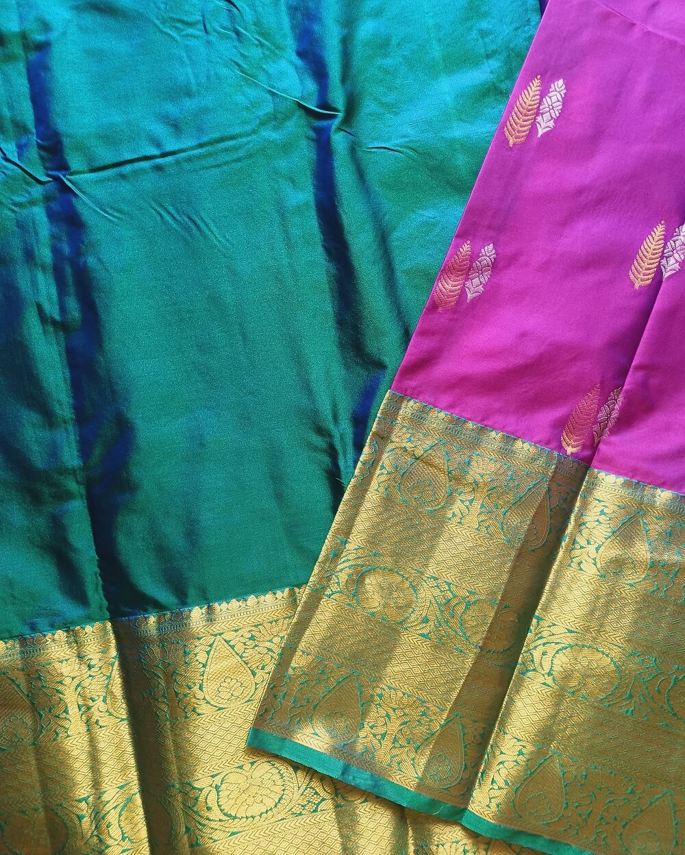 Kanchipuram / Kanjivaram Silk Saree Purple With Big Border - Image 7