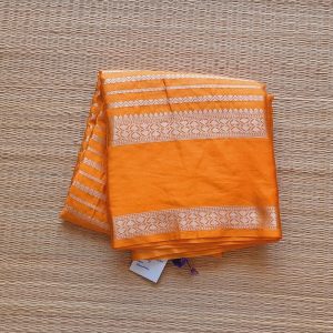 Banarasi Silk Saree Amber Yellow With Silver Zari Motifs