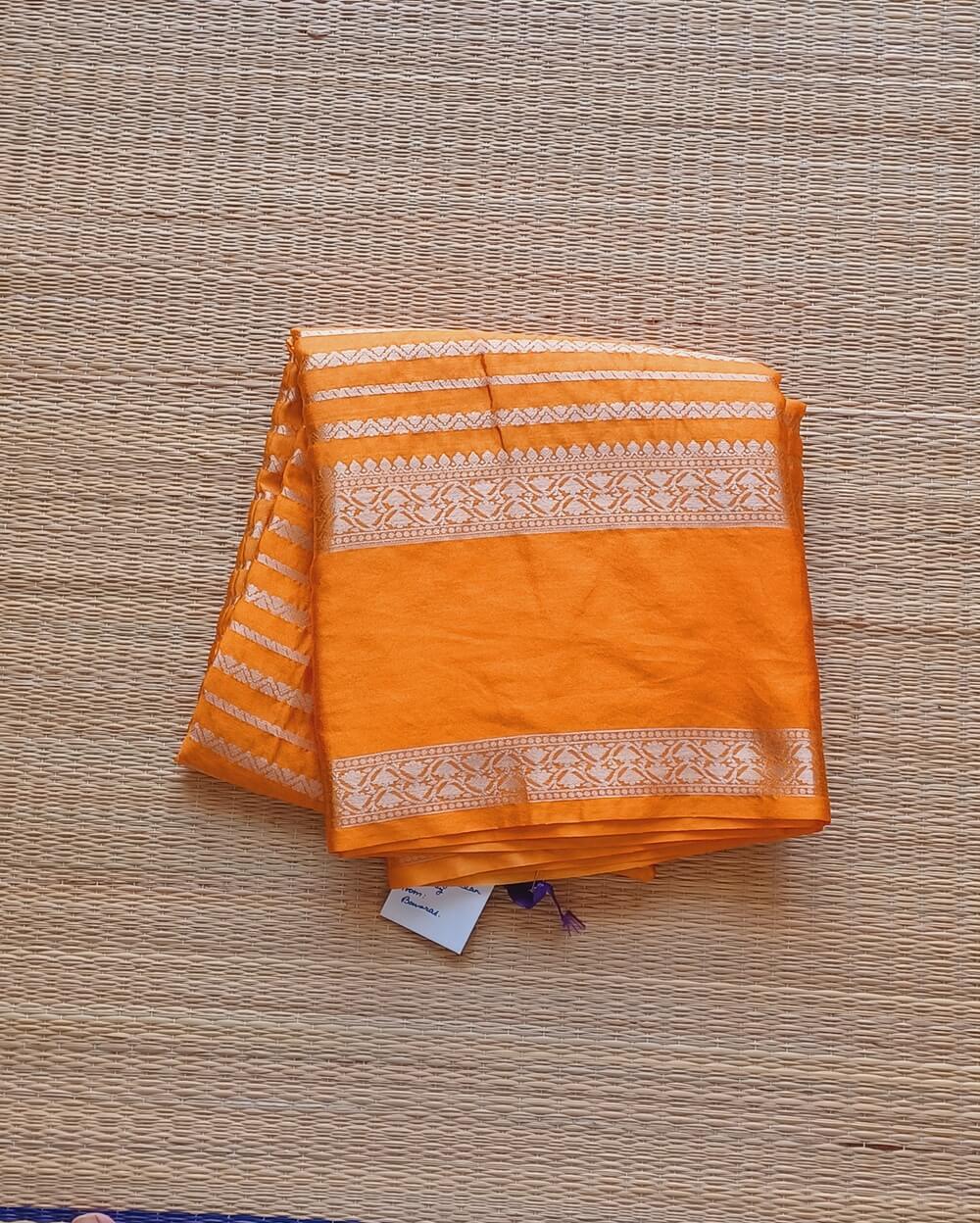 Banarasi Silk Saree Amber Yellow With Silver Zari Motifs