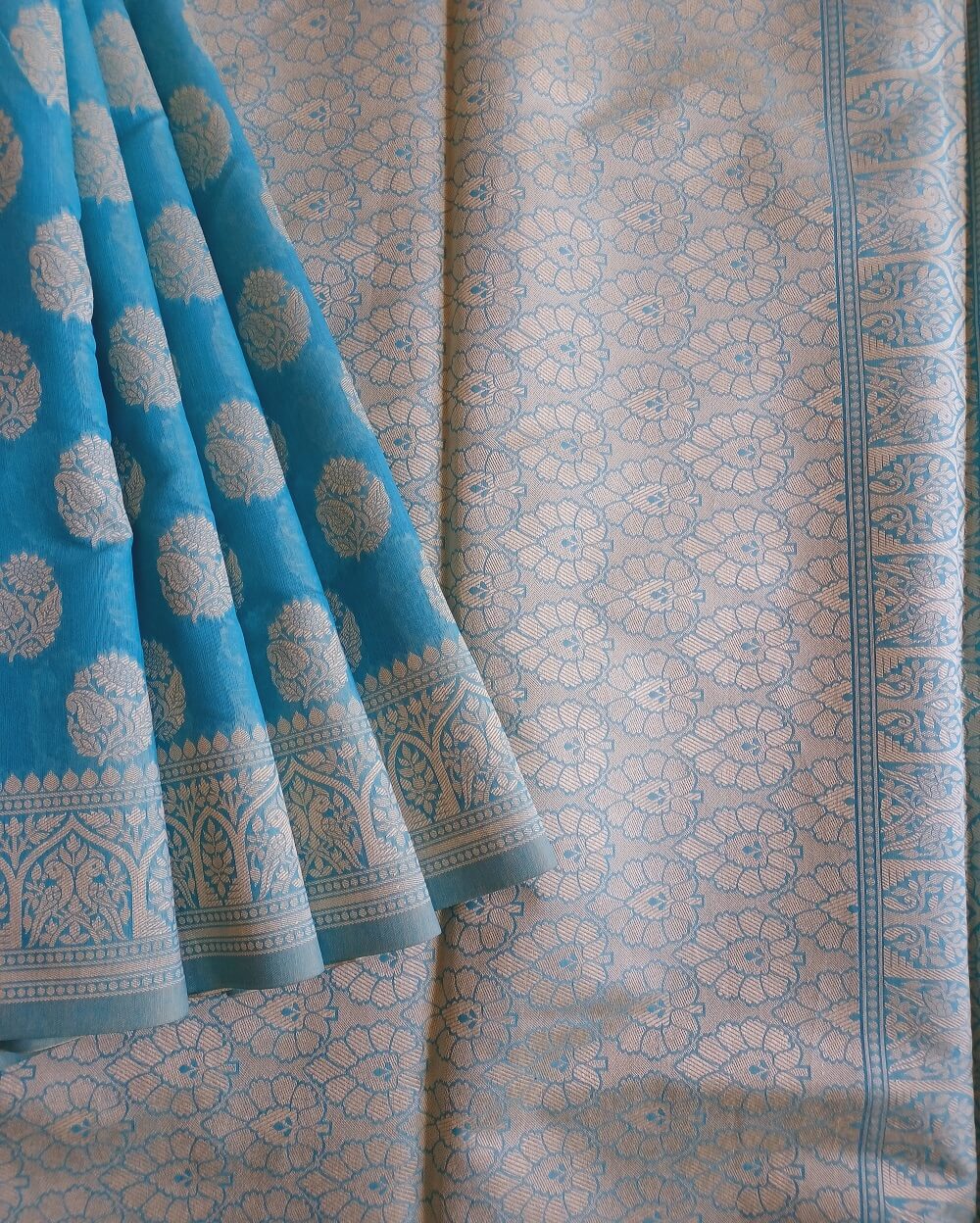 Banarasi Cotton Saree Light Blue