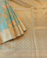 Linen Saree Light Blue With Gold Zari Work