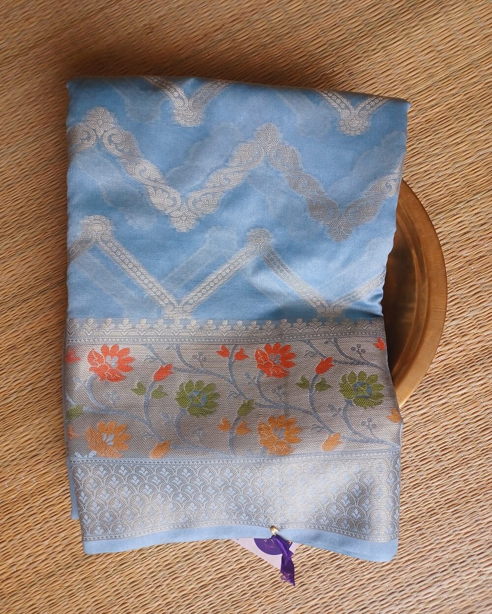 Banarasi Georgette Saree Light Powder Blue - Image 2