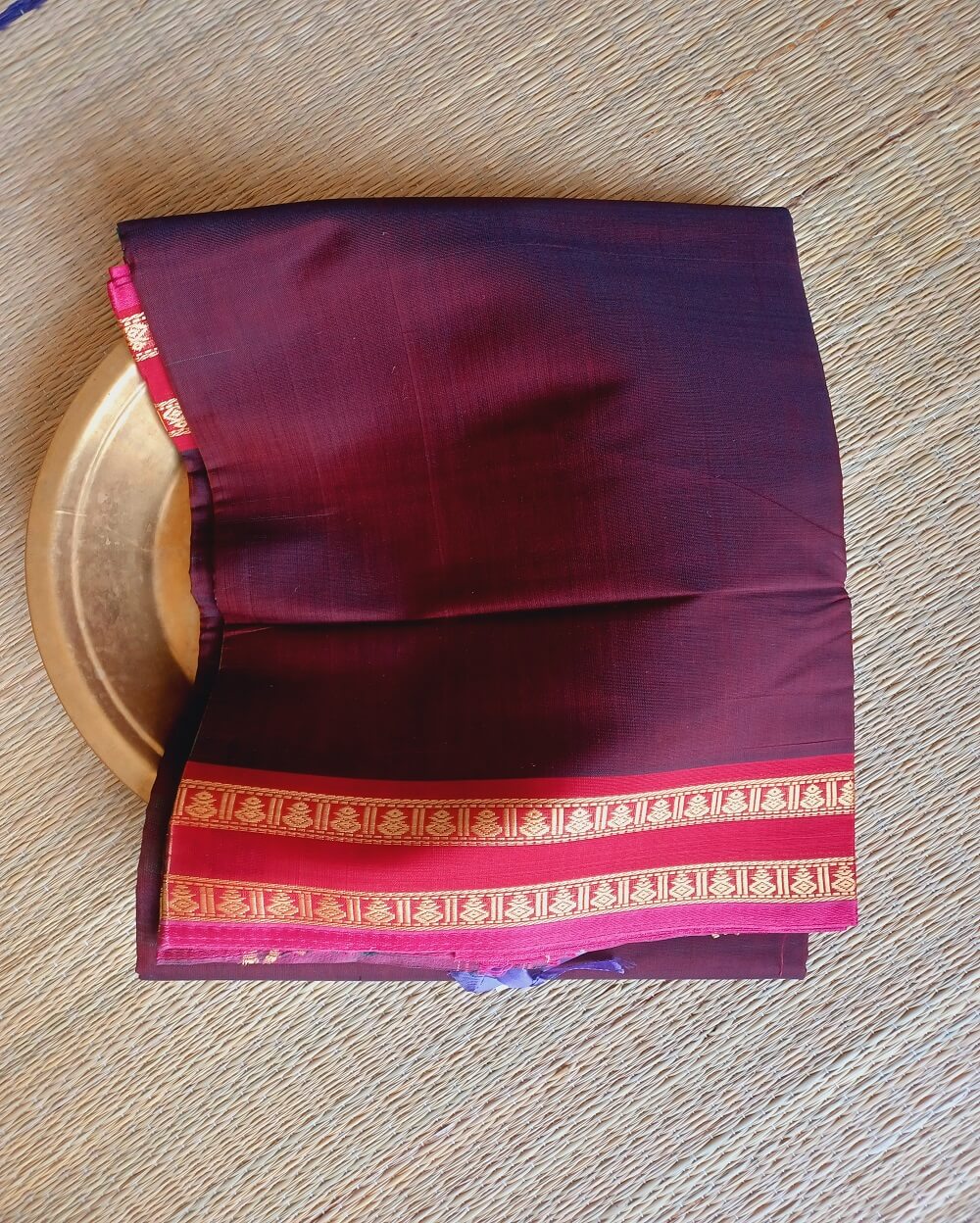 Devendra Handloom Ahimsa Silk Cotton Saree Brown - Image 6