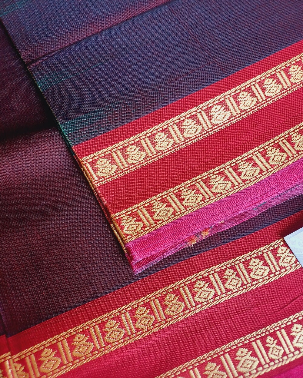 Devendra Handloom Ahimsa Silk Cotton Saree Brown - Image 2