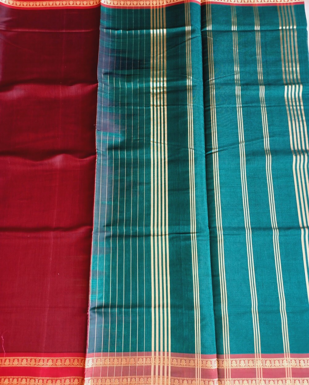 Devendra Handloom Ahimsa Silk Cotton Saree Brown - Image 3