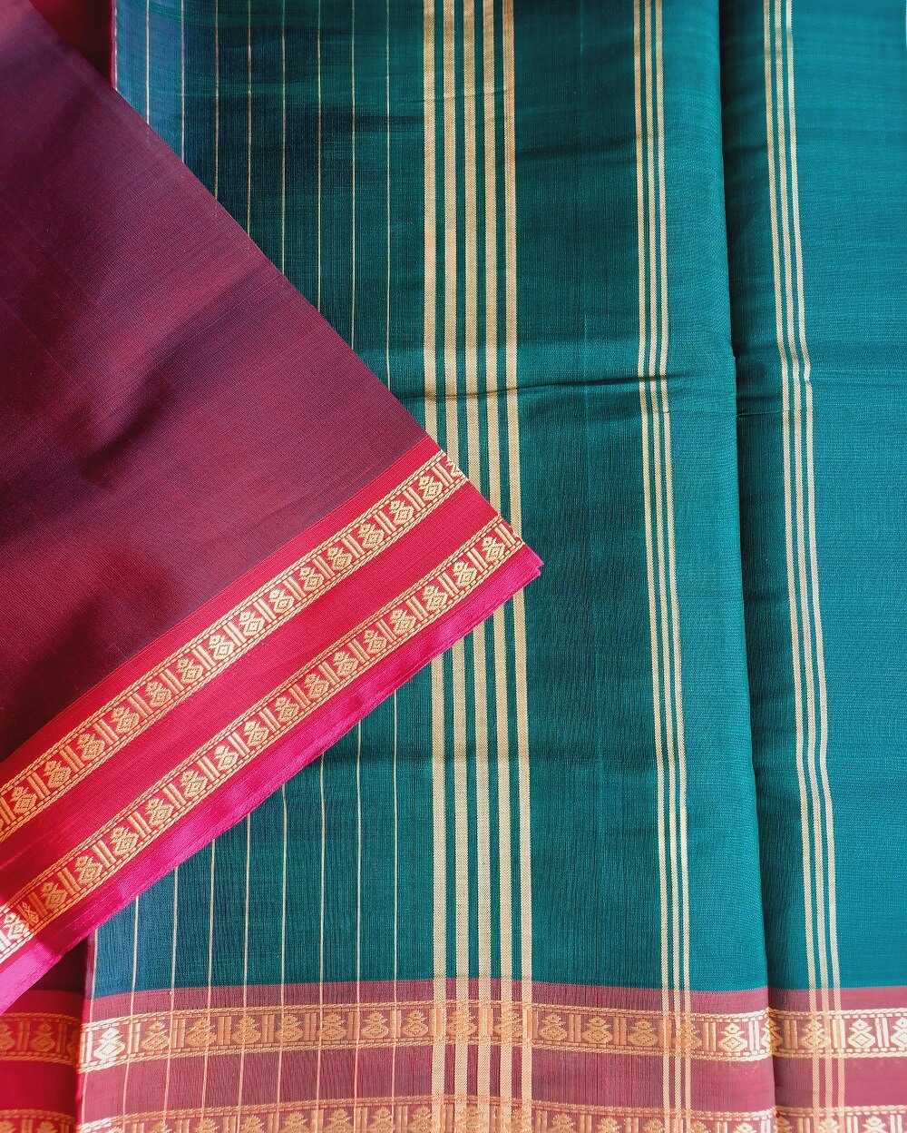 Devendra Handloom Ahimsa Silk Cotton Saree Brown - Image 4