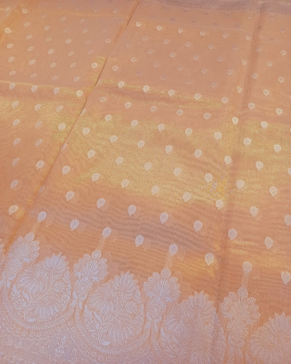 Linen Saree Light Peach With Silver Zari Work - Image 5