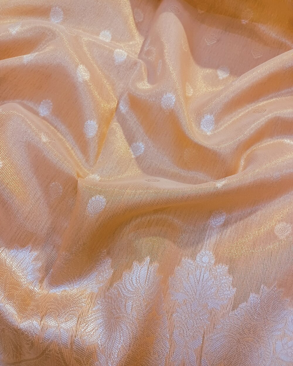 Linen Saree Light Peach With Silver Zari Work - Image 6