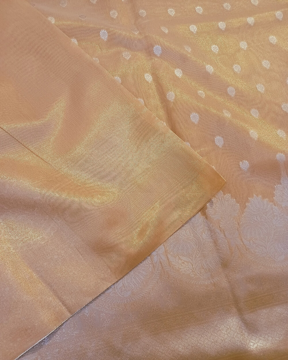 Linen Saree Light Peach With Silver Zari Work - Image 7