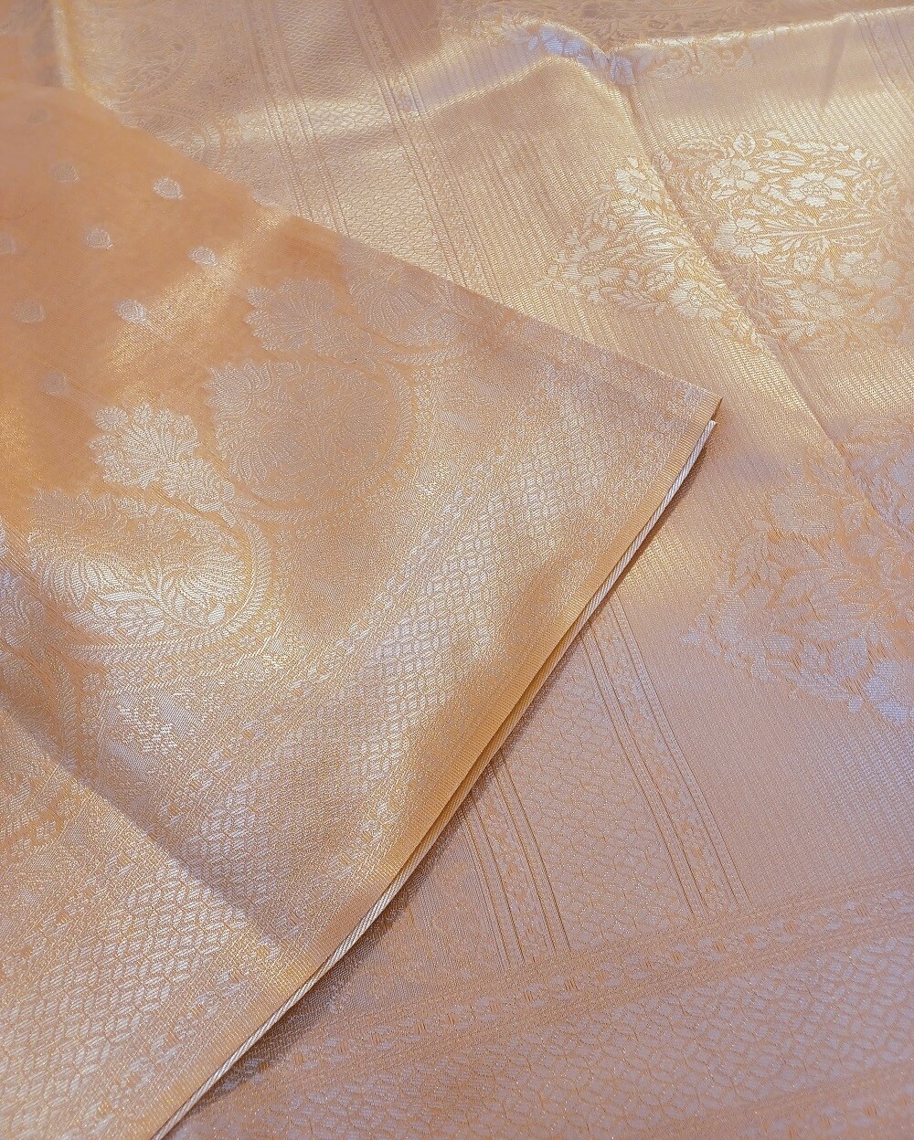 Linen Saree Light Peach With Silver Zari Work - Image 8