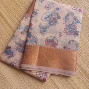 Organza Saree Light Beige Shade With Digital Floral Prints