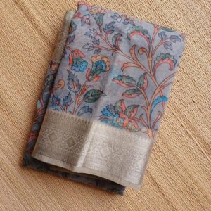 Organza Saree Light Grey With Digital Small Floral Prints