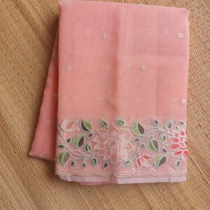 Organza Saree Peach Pink Shade With Embroidery Work