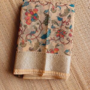 Organza Saree Sandalwood In Digital Floral and Creeper Print