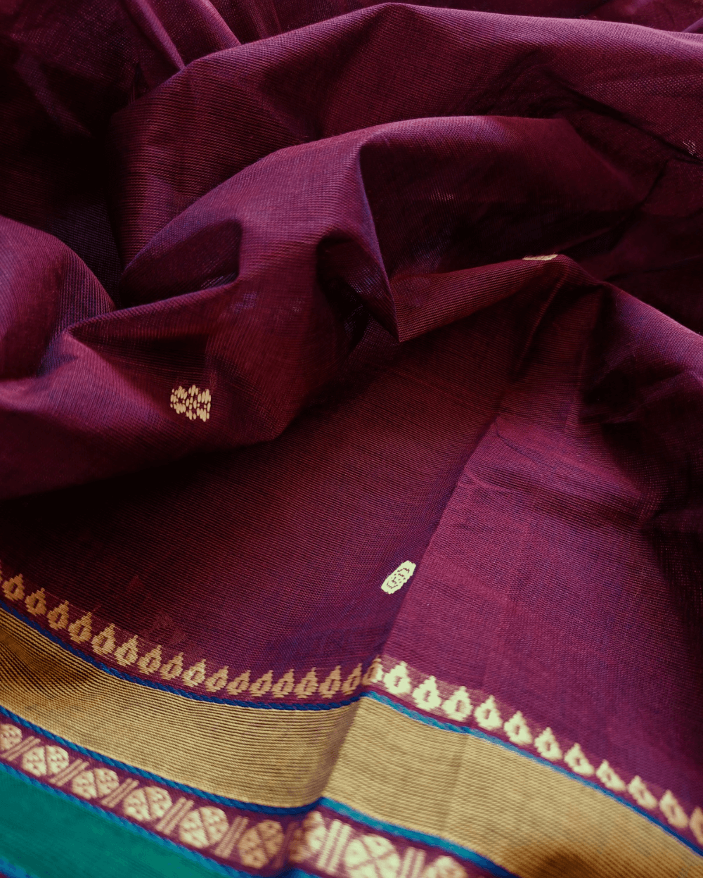 Chettinad Cotton Saree Betelnut Brown With Floral Buttas - Image 4