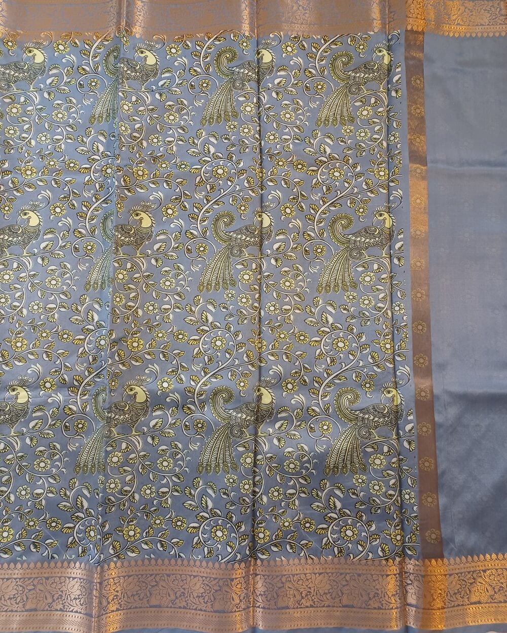 Banarasi Silk Saree Grey With Kalamkari Digital Prints - Image 4