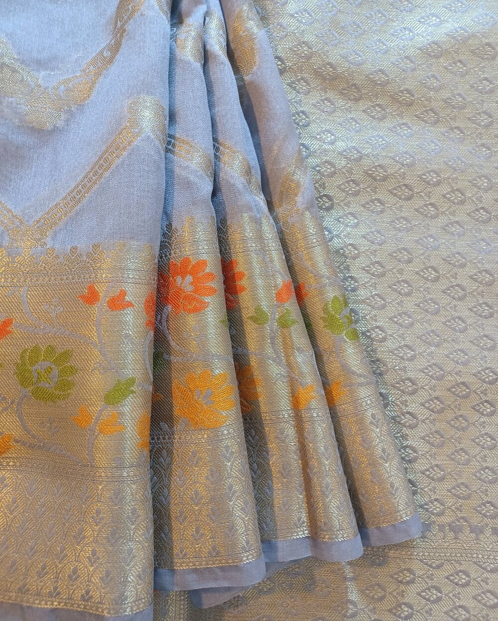 Banarasi Georgette Saree Greyish Blue With Jaal Work - Image 3