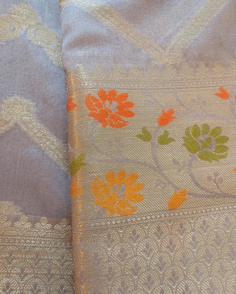 Banarasi Georgette Saree Greyish Blue With Jaal Work - Image 4