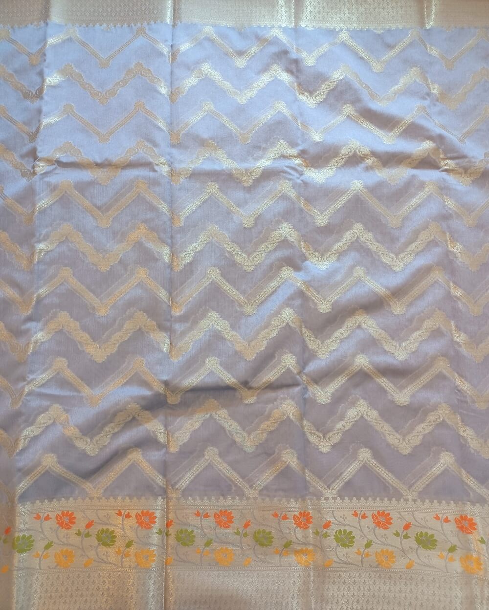 Banarasi Georgette Saree Greyish Blue With Jaal Work - Image 6