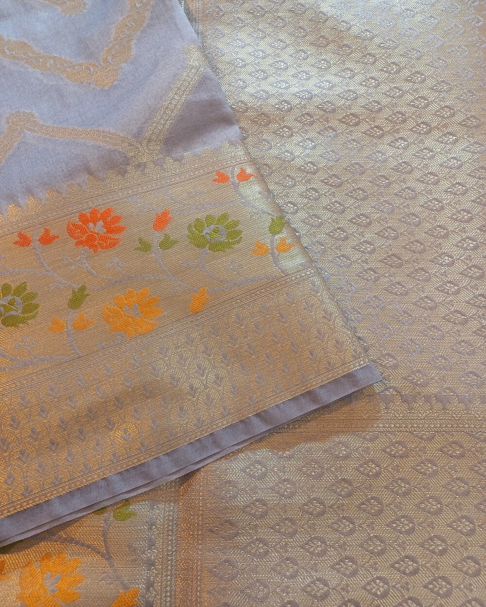 Banarasi Georgette Saree Greyish Blue With Jaal Work - Image 7
