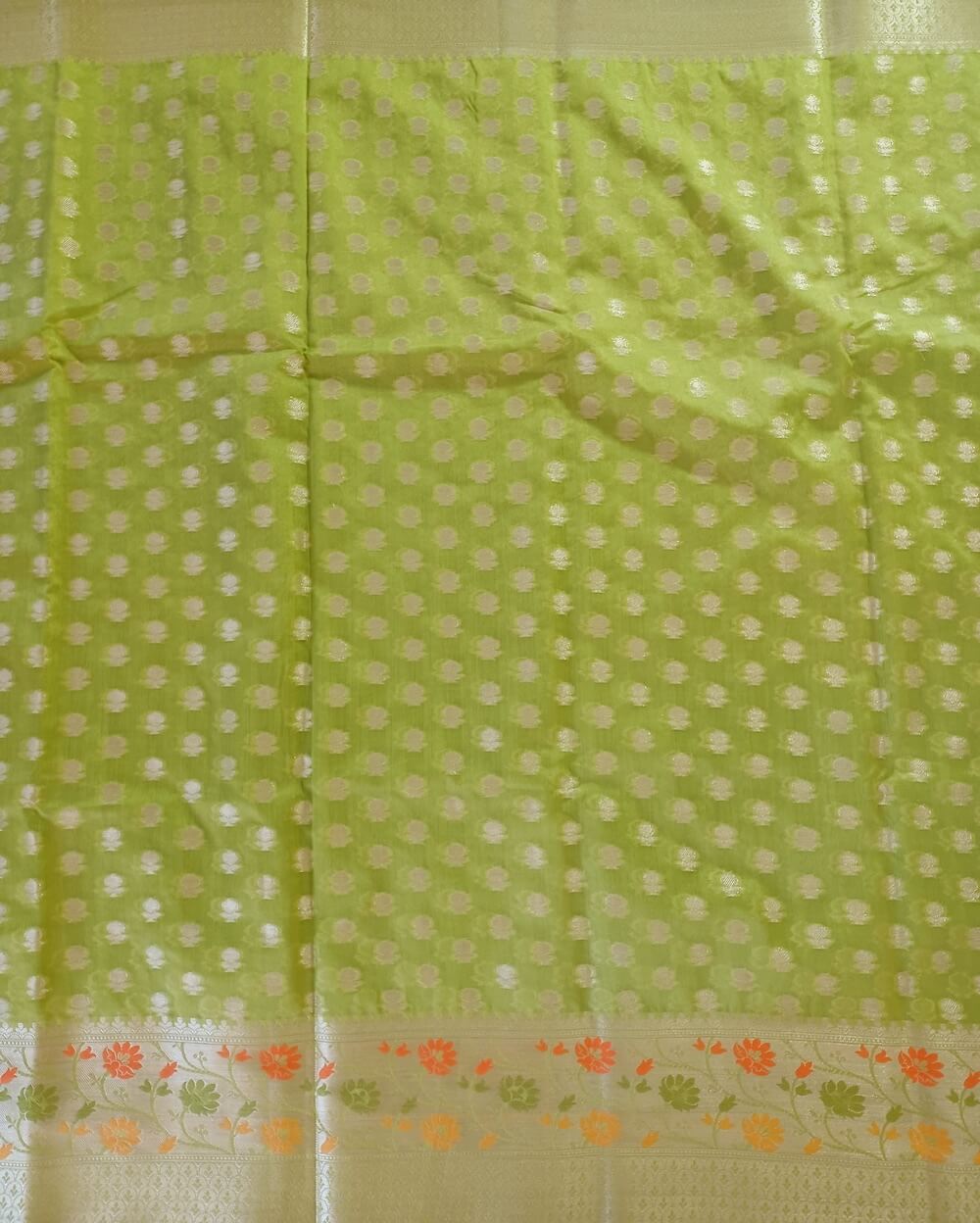 Banarasi Georgette Saree Mehandi Green Silver Zari Butta - Image 5
