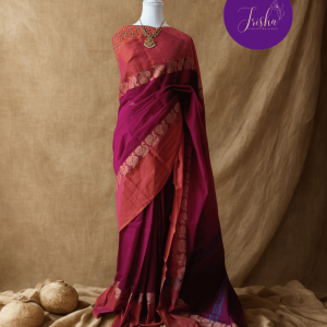 Chettinad Cotton Saree in Kumkum Pink shade with light yellow border and Mulmul Cotton Blouse Piece, Its a Plain saree with Thread woven border in Peacock Motifs and Simple Pallu with stripes.