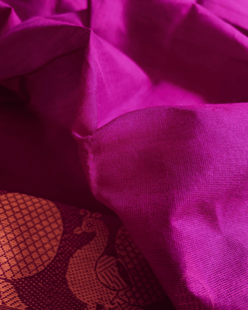 Chettinad Cotton Saree Kumkum Pink With Mulmul Blouse Piece - Image 4