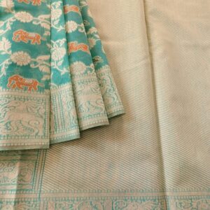 Banarasi Cotton Saree With Meena Work Sea Green