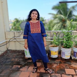 Pure Cotton Kurtis, in Peacock Blue shade with Ajrakh Patch and Kutch mirror work (hand work), Ready Made Kurtis Straight Cut, very soft cotton can be maintained with regular wash.