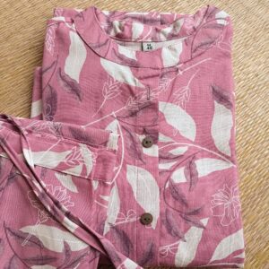 Premium quality Pure Cotton Flex Coord Set in Light Pink shade with Prints, Ready Made Kurti A-Line cut with Paralle style Pants, very soft cotton can be maintained with regular wash.