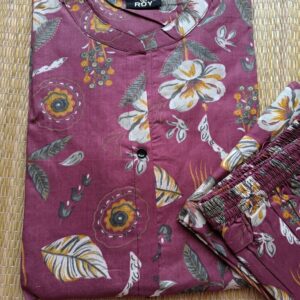 Pure Cotton Coord Set in Dark Pink shade with Prints, Ready Made Kurti A-Line cut with Palazzo Style Pant, very soft cotton can be maintained with regular wash.
