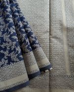 Banarasi Cotton Saree Dark Blue Colour With Floral Motifs
