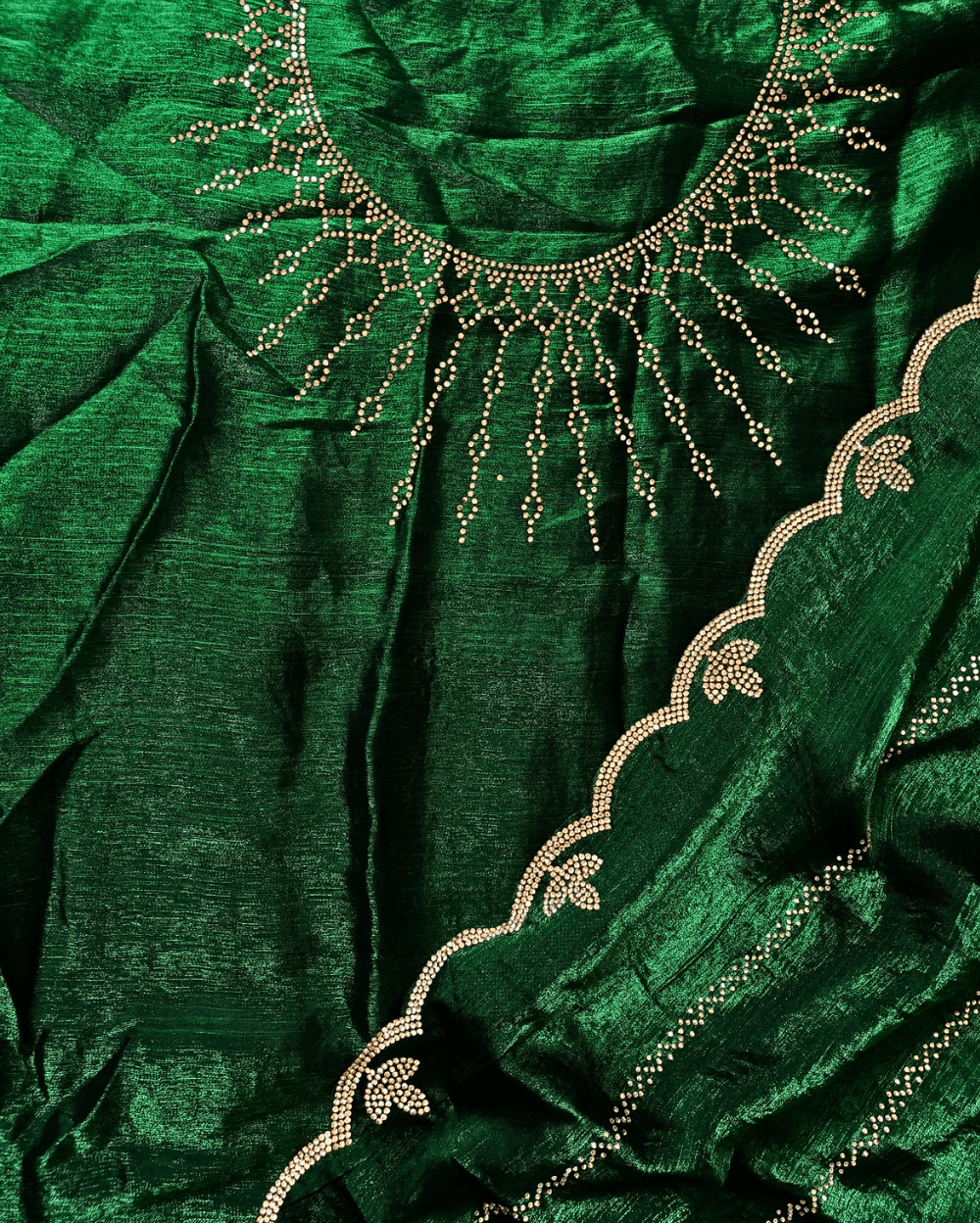 Emrald Green Party Wear Silk Saree with Stone Work - Image 5