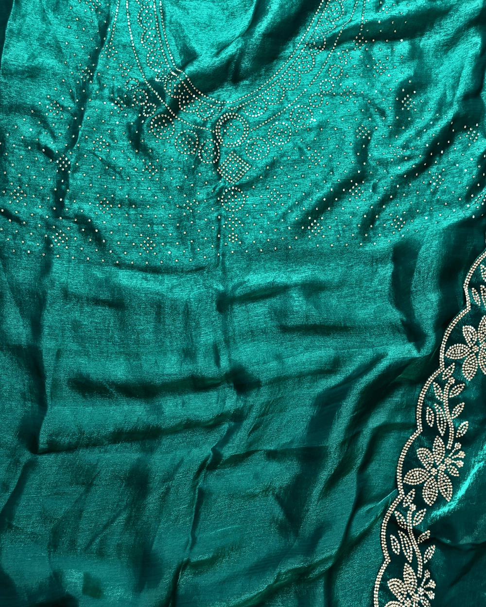 Forest Green Party Wear Silk Saree with Stone Work - Image 5