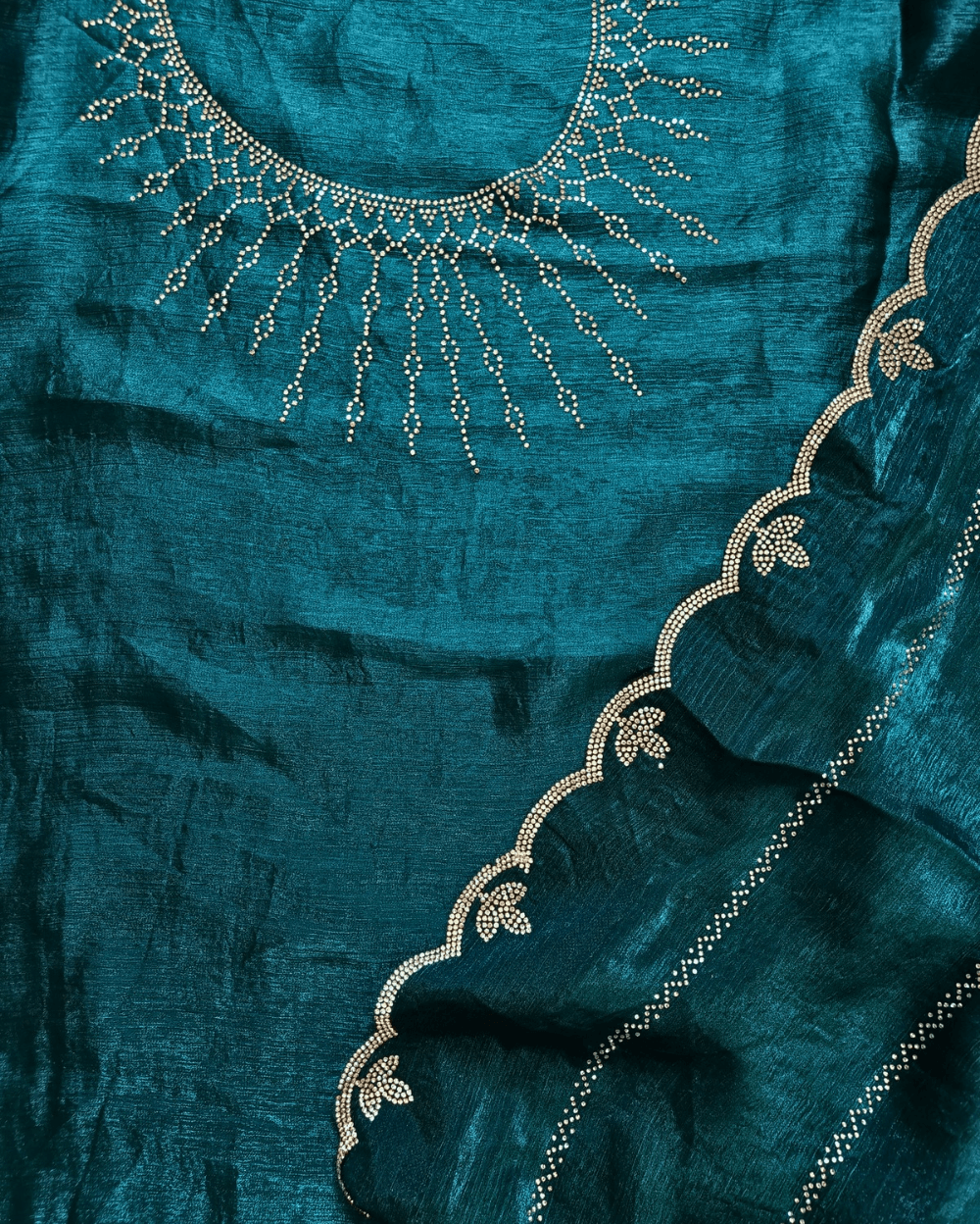 Peacock Blue Party Wear Silk Saree with Stone Work - Image 5