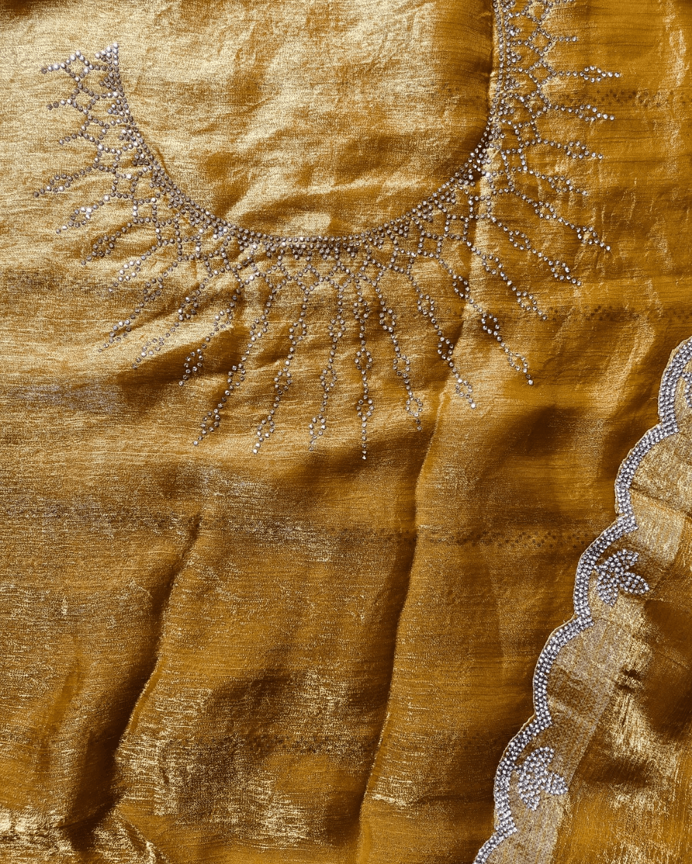 Golden Yellow Party Wear Silk Saree with Stone Work - Image 5