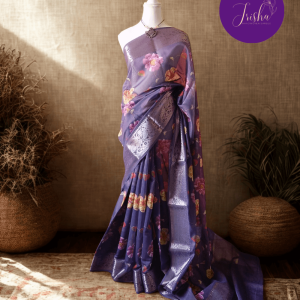 Chanderi Saree silk cotton in Pleasant Violet floral digital printed patterns. These sarees have a very elegant silver border with floral motifs, it comes with a blouse piece in small prints.