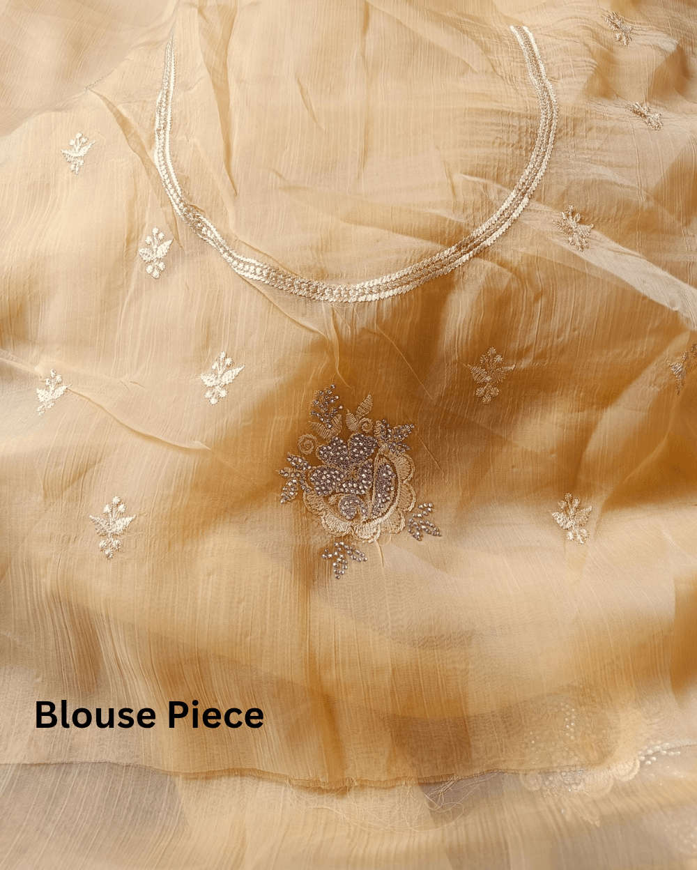Pastel Yellow Chiffon Saree with Embroidery and Diamond stone work - Image 6