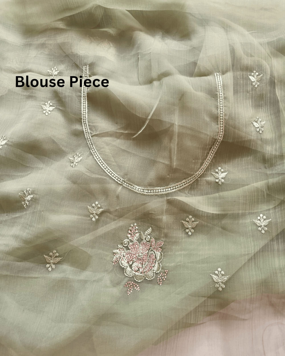 Green Chiffon Saree with Embroidery and Diamond Stone Work - Image 6