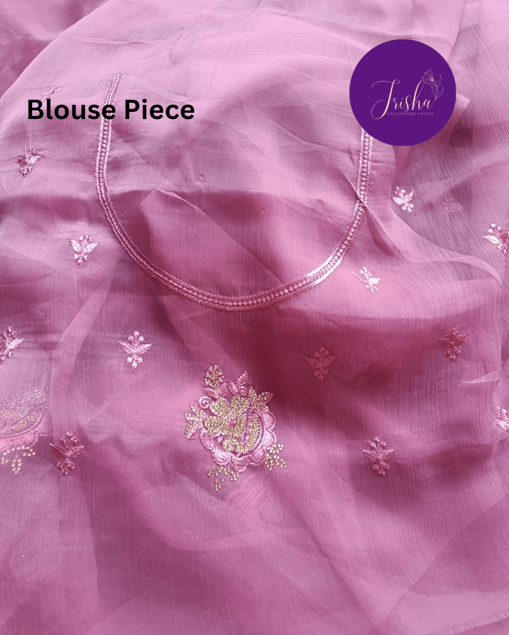 Lilac Chiffon Saree with Embroidery and Diamond Stone Work - Image 6