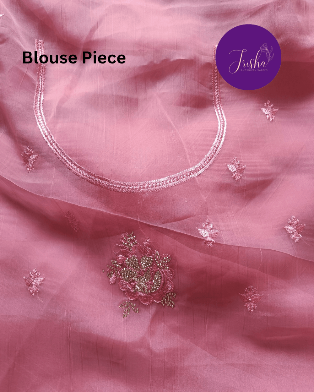 Pink Chiffon Saree with Embroidery and Diamond Stone Work - Image 6