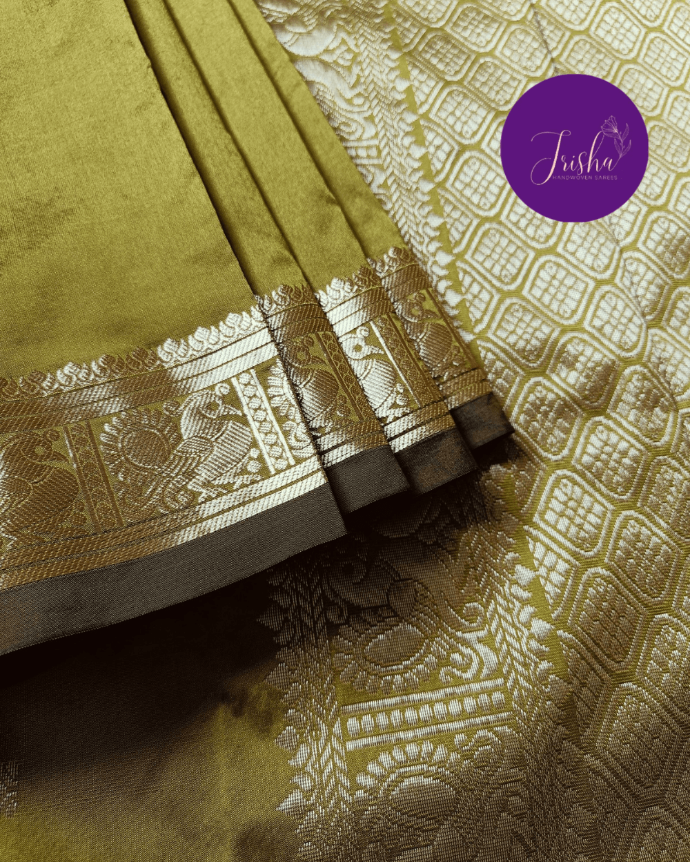 Kanchipuram / Kanjivaram Silk Saree Light Green Colour - Image 6