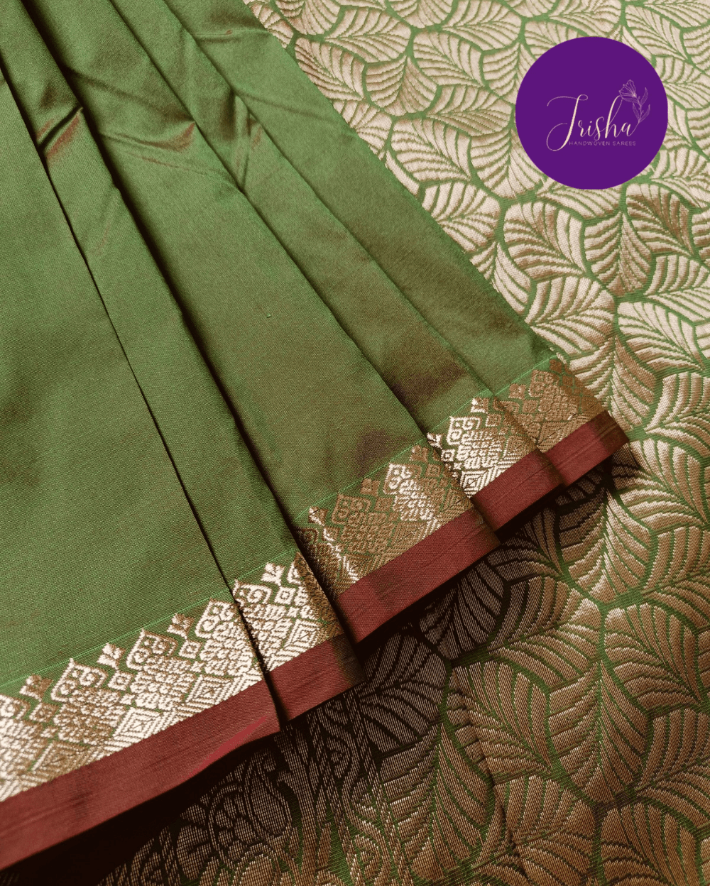Kanchipuram / Kanjivaram Silk Saree Green Colour - Image 6