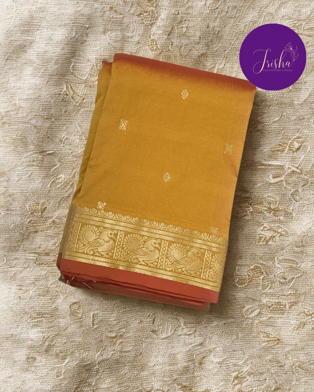 Kanchipuram / Kanjivaram Silk Saree Mustard Yellow dual tone with Brick Red Selvedge - Image 8