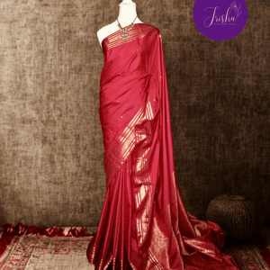 Kanchipuram / Kanjivaram Silk Sari with Self Zari Border and rich pallu,Traditional silk Red with Self Border , Grand pallu with traditional Kanchipuram motifs,Gold Zari Border on both sides with traditional Kanchipuram motifs.