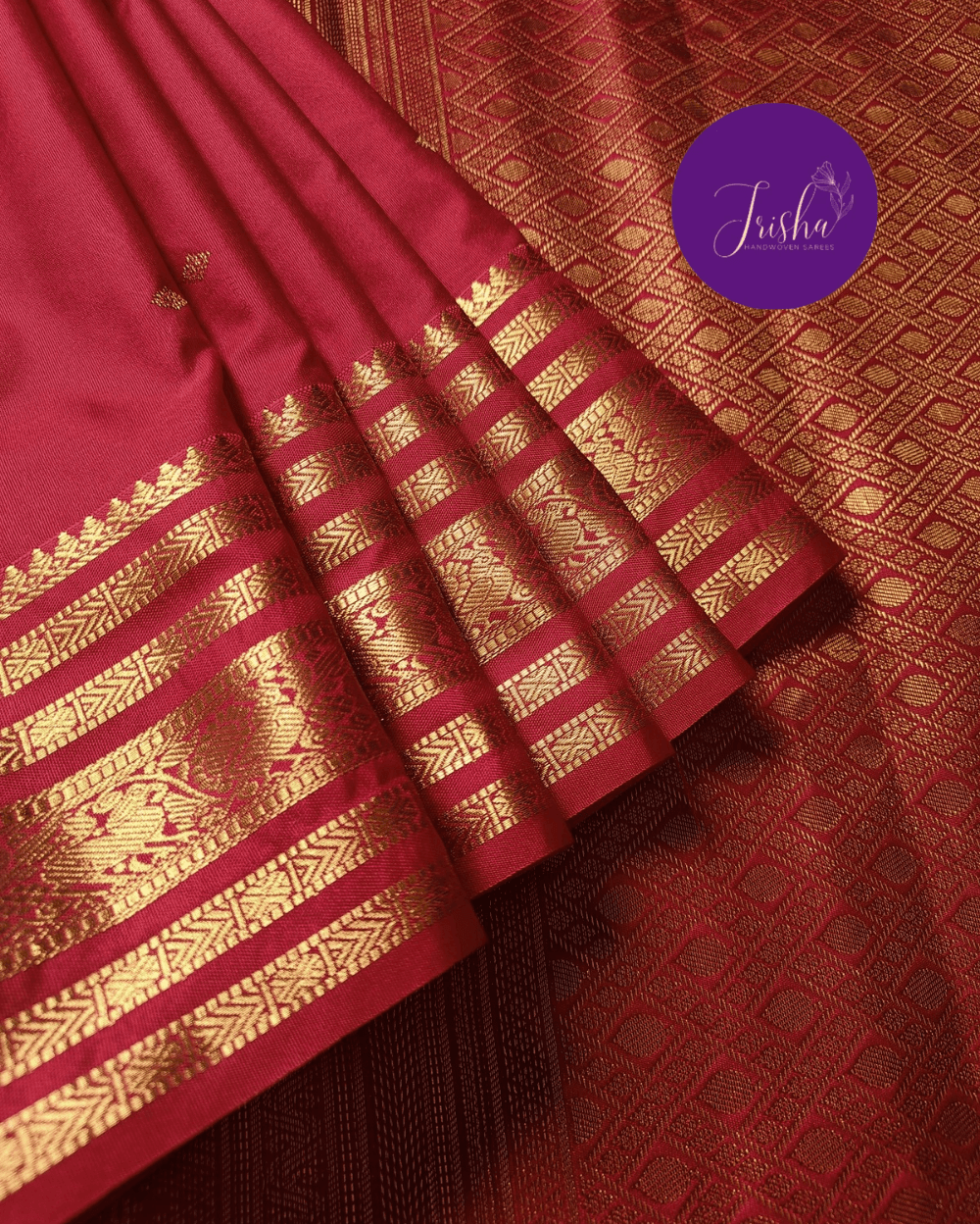 Kanchipuram / Kanjivaram Silk Saree Red Colour - Image 6