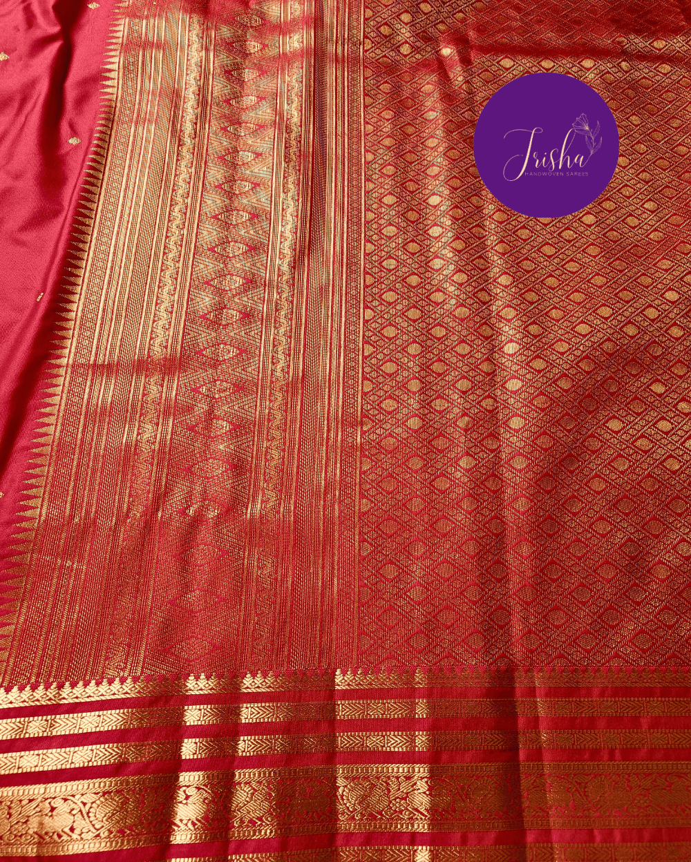 Kanchipuram / Kanjivaram Silk Saree Red Colour - Image 7
