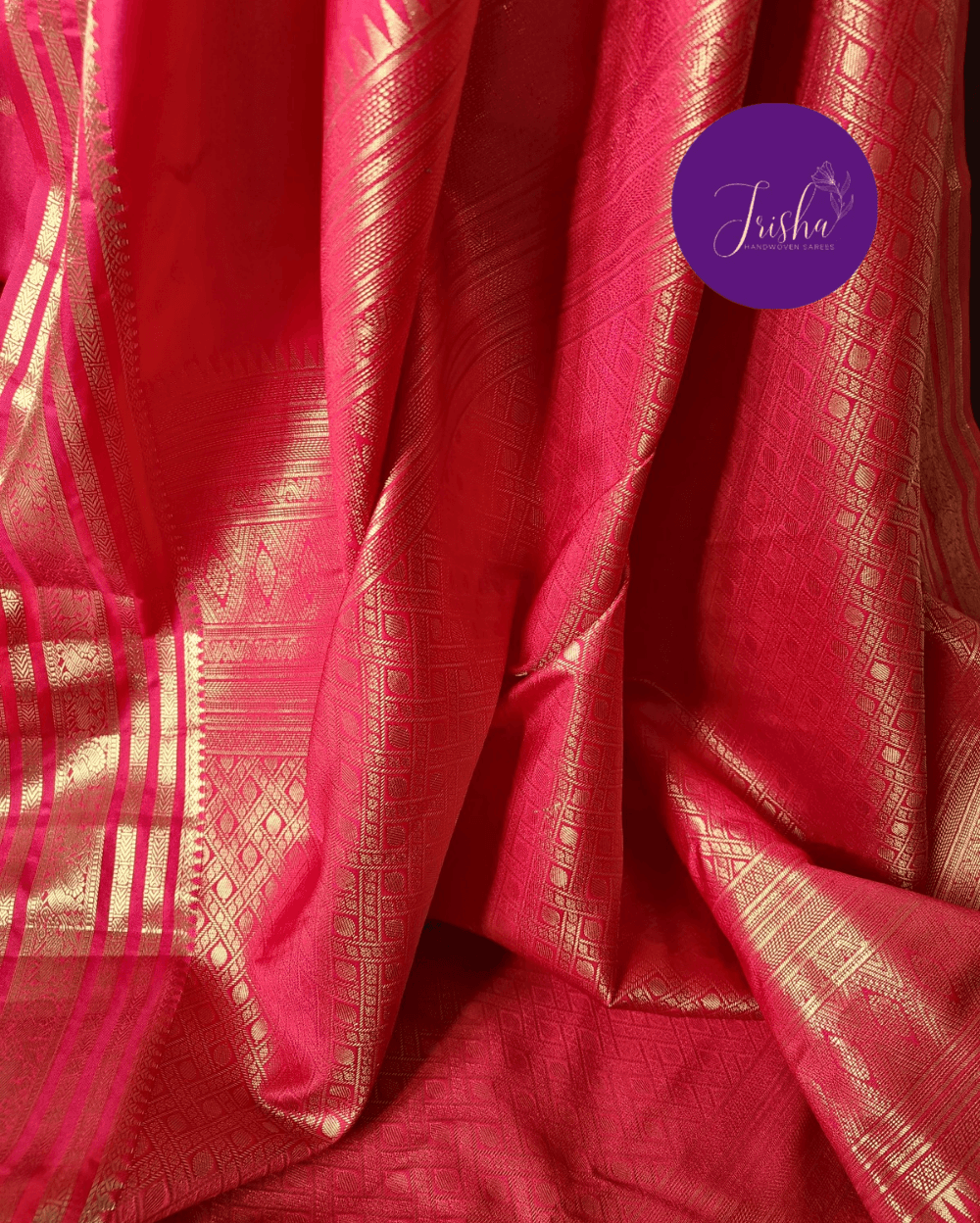 Kanchipuram / Kanjivaram Silk Saree Red Colour - Image 8